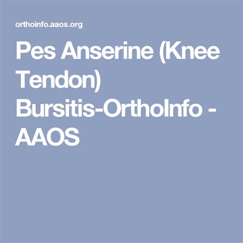 Pes Anserine Bursitis Orthoinfo My Blog My Pes Blog