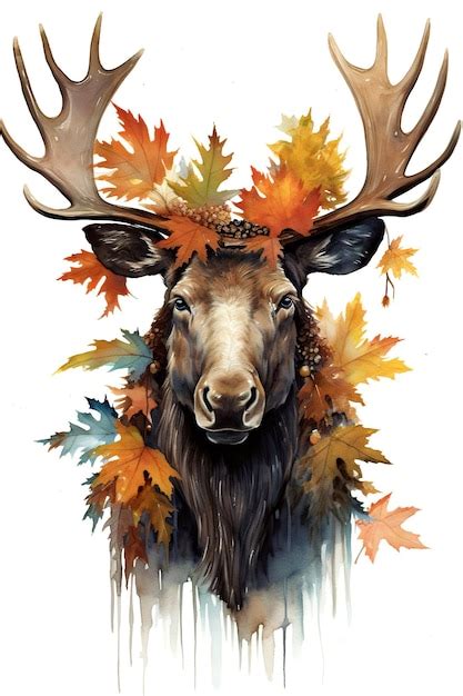 Premium Ai Image A Painting Of A Moose With Leaves On Its Head