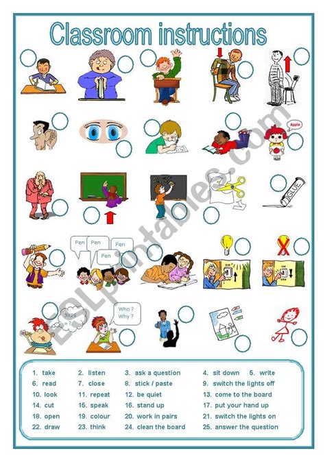 Classroom Instructions A Labelling Worksheet Editable Esl