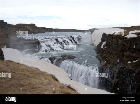 Gullfoss Golden Falls Waterfall Near Reykjavik Iceland Stock Photo