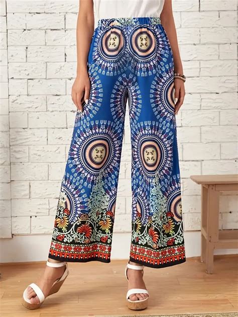 Mandala Floral Print Pants Boho High Waist Wide Leg Pants Temu Australia