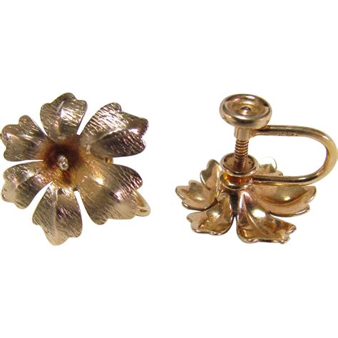 14k Gold Flower Screw Back Earrings Sold On Ruby Lane