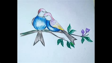 How To Draw Two Birds In Love Step By Step Color Pencil Draw Youtube