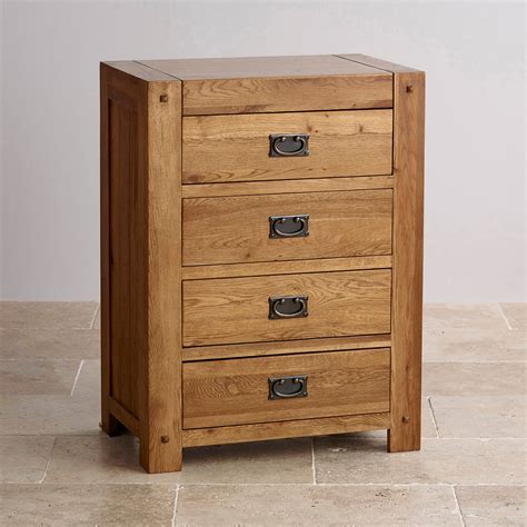 Quercus Rustic Solid Oak 4 Drawer Tall Chest