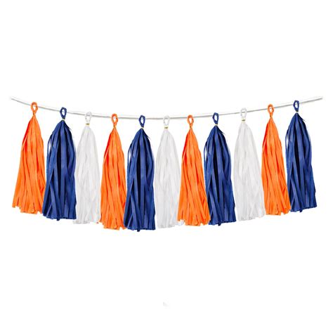 15pcs Orange Navy Blue White Diy Party Tassel Garland Paper Banner Streamer Backdrop For