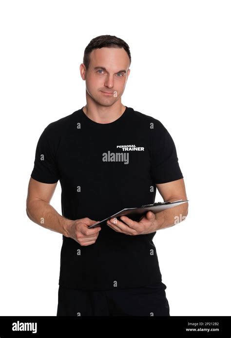 Personal Trainer With Clipboard On White Background Gym Instructor