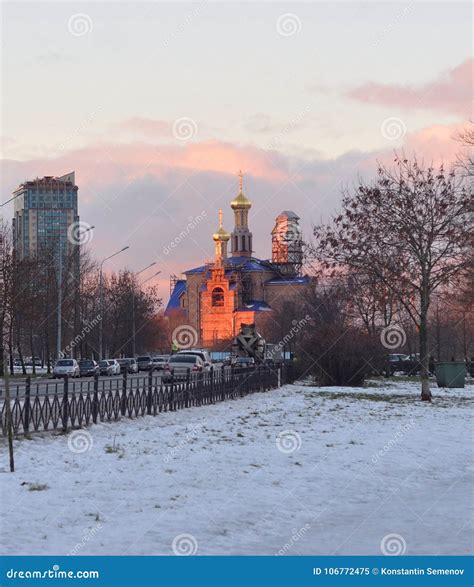 Park In Rybatskoe And The Church Of The Nativity Of The Blessed Virgin