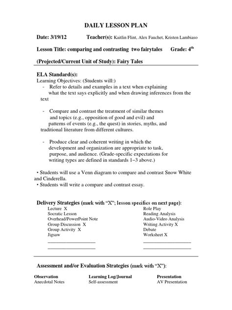 Fairy Tale Lesson Plan Pdf Fairy Tales Educational Assessment