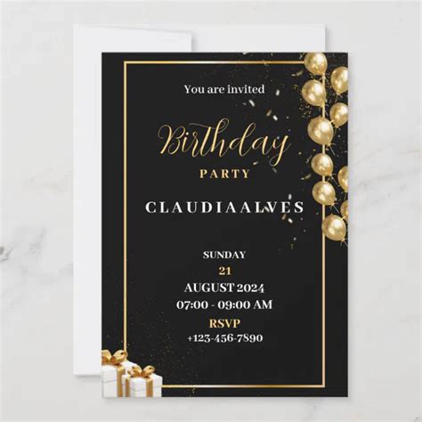 Black And Gold Elegant Birthday Party Invitation Zazzle