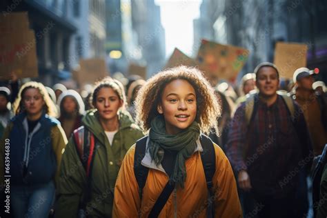 Gen Z Activism - Climate March - Gen Z individuals holding eco-friendly ...