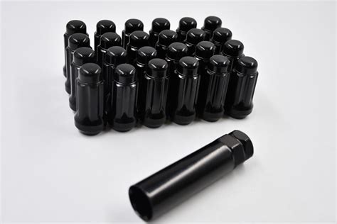 Set 24 Lug Nuts Spline Lug Nut Kit Black 14mm X 15 19 Tall M14x15 6 Splines Ebay