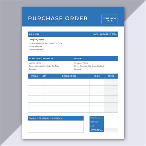 Purchase Order Template Editable Microsoft Word Template Etsy