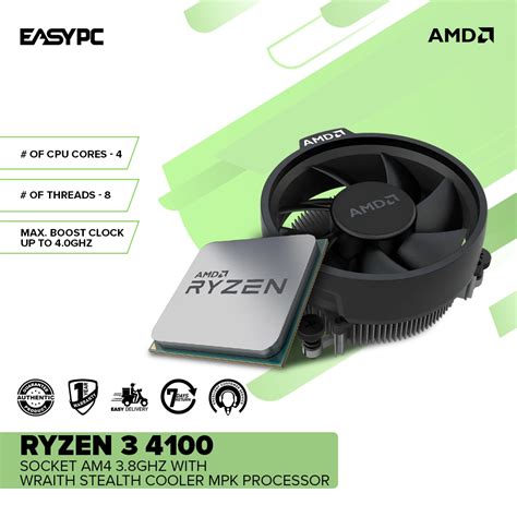 EasyPC AMD Ryzen 3 4100 Socket Am4 3 8GHz With Wraith Stealth Cooler