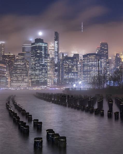 Foggy Moody Conditions at Brooklyn Bridge Park Looking Towards One ...