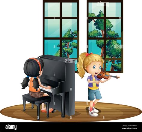 Two Girl Playing Music In Room Illustration Stock Vector Image And Art