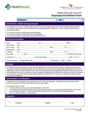 Fillable Online Health Savings Account Employee Enrollment Form M F Fax