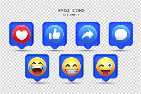 Coleção de reações em mídia social 3d de reações de emoji PSD Premium