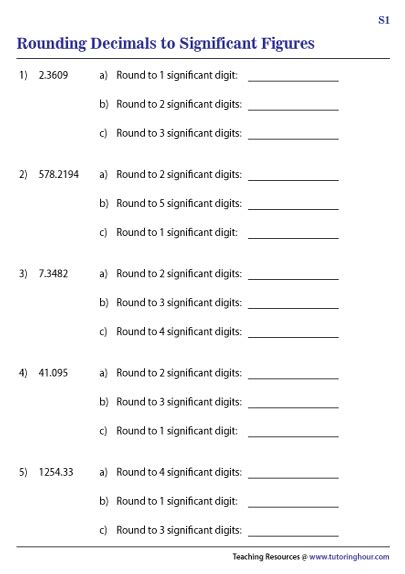 31 Significant Figures Worksheet 1 Support Worksheet