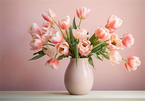 Premium Photo Beautiful Pink Tulips In A Vase