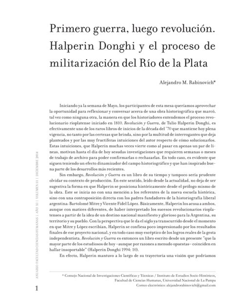 Primero Guerra Luego Revoluci N Halperin Donghi Y El