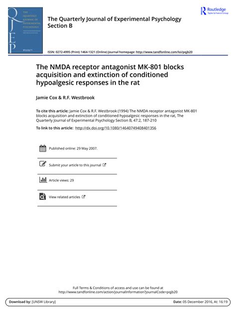 PDF The NMDA Receptor Antagonist MK 801 Blocks Acquisition And