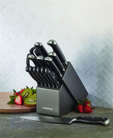 Farberware 15 Piece Forged Triple Riveted Stainless Steel Knife Block Set Black Nortram Retail