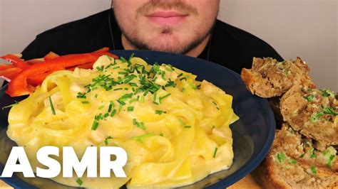 Asmr Cheesy Creamy Alfredo Pasta With Garlic Bread Mukbang No Talking