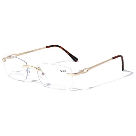 Men Bifocal Rimless Metal Reading Glasses With Anti Blue Uv Coating Modern Fashion Clear Lens