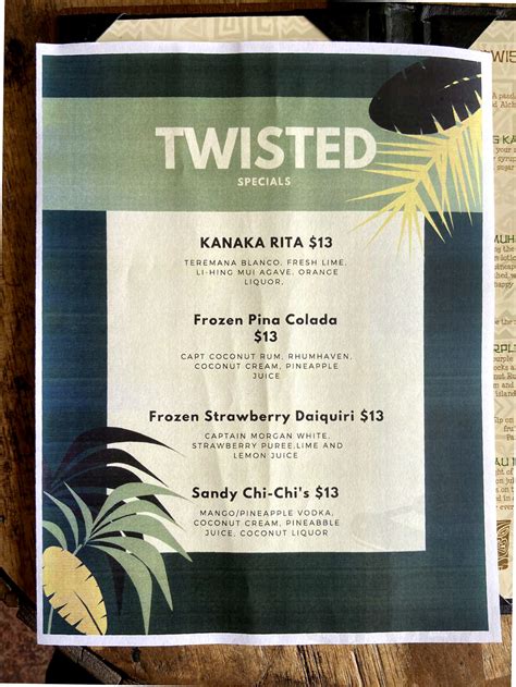 Twisted Tiki menu in Santa Ana, California, USA