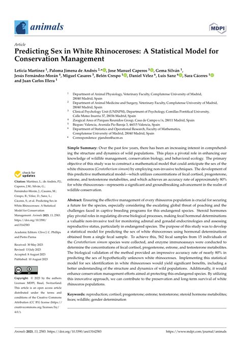 Pdf Predicting Sex In White Rhinoceroses A Statistical Model For Conservation Management