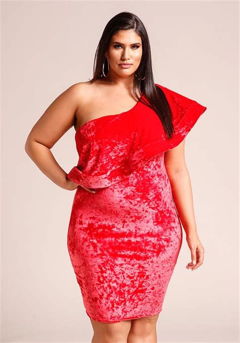 Plus Size Clothing Plus Size Voluminous One Shoulder Crushed Velvet Dress Debshops Plus