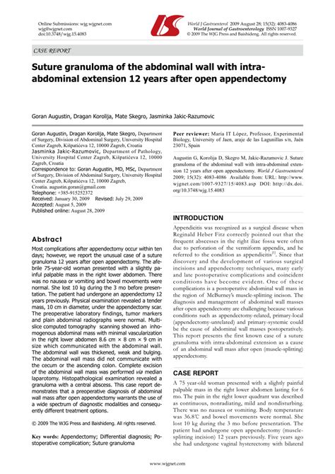 Pdf Suture Granuloma Of The Abdominal Wall With Intra Abdominal