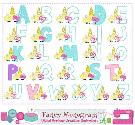 Unicorn Alphabet Applique Unicorn Letters Embroidery Etsy