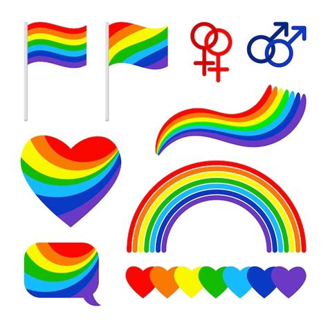 프라이드 표지판 자랑스러운 커플 Lgbt 권리 기호 무지개 동성애 퍼레이드 및 축제 플래그 및 절연 아이콘 프리미엄 벡터