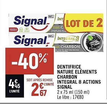 Promo Dentifrice Nature éléments Charbon Intégral 8 Actions Signal chez