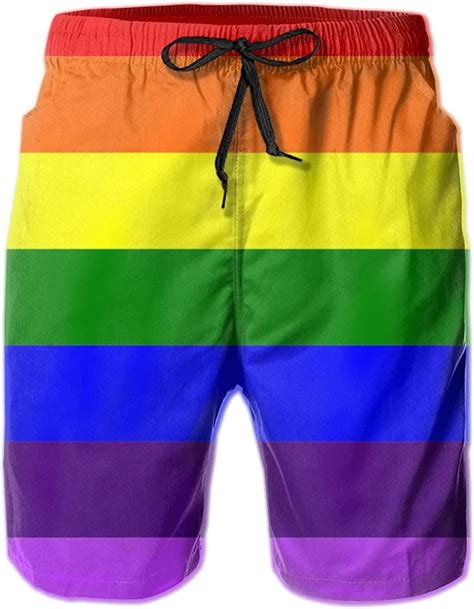 Mens Lgbt Gay Pride Flag Swim Trunks Beach Board Shorts Quick Dry