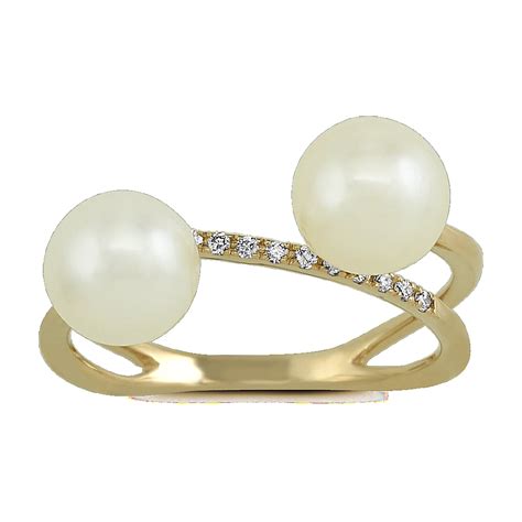 Mm Freshwater Cultured Pearl And Diamond Ring In K Yellow Gold