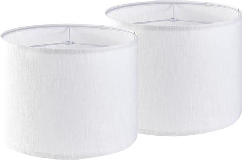 Set Of 2 Off White Fabric Medium Drum Lamp Shades 15 Top X 16 Bottom X 11 High Spider