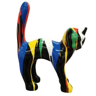 Statue Chat Resine H Cm Noir Multicolore Statues Et Sculptures