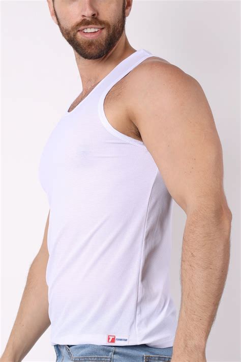 Timoteo Solid White Pool Party Mesh Tank Top Cheapundies