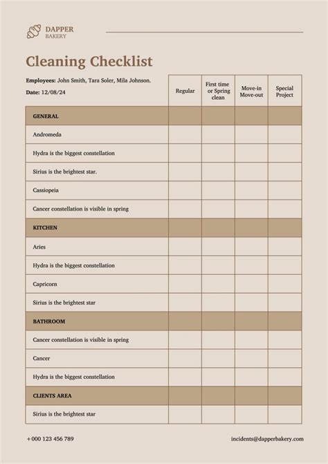 Free Elegant Dapper Bakery Cleaning Checklist Template