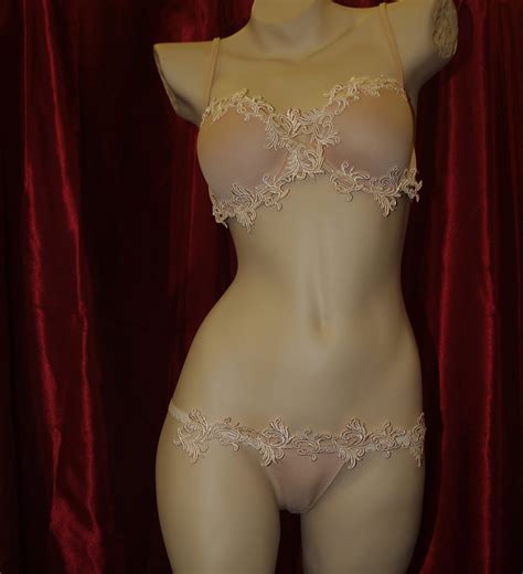 Bridal Lingerie WEDDING Nude Color Bra Thongs Set Trimmed Etsy