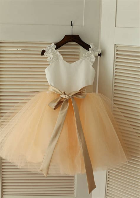 A Line Princess Sweetheart Knee Length Satin Tulle Flower Girl Dress