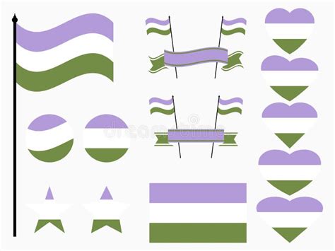 Genderqueer Pride Flag Collection Of Symbols Hearts Stars And Circles