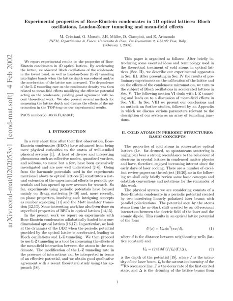 PDF Experimental Properties Of Bose Einstein Condensates In One