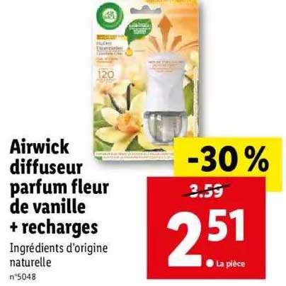 Promo Ariwick Diffuseur Parfum Fleur De Vanille Recharges Chez Lidl