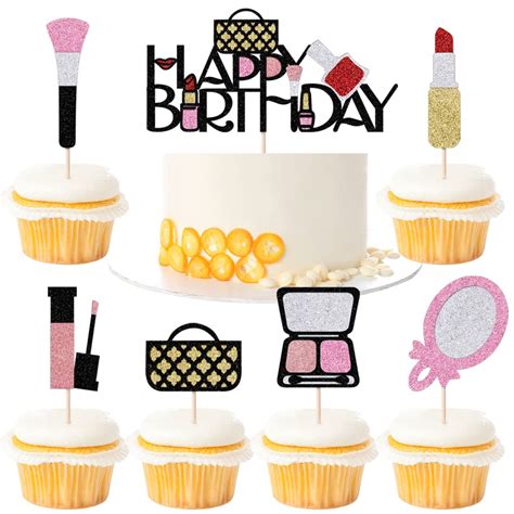 Buy Kaoenla 7 Pack Glitter Makeup Happy Birthday Cake Topper Pick