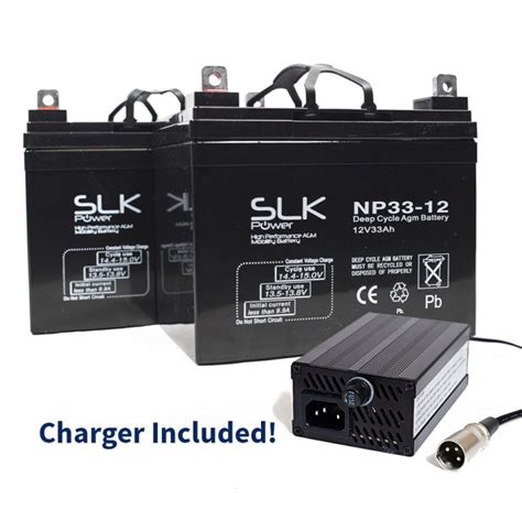 2 X 12v 33ah Mobility Scooter Batteries Charger Bundle Slk Mobility