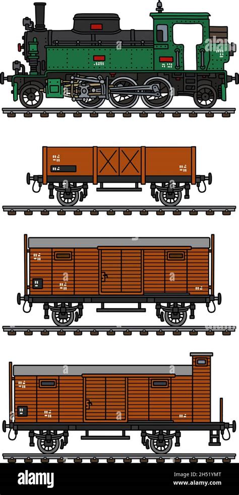 The Vectorized Hand Drawing Of A Vintage Freight Steam Train Stock