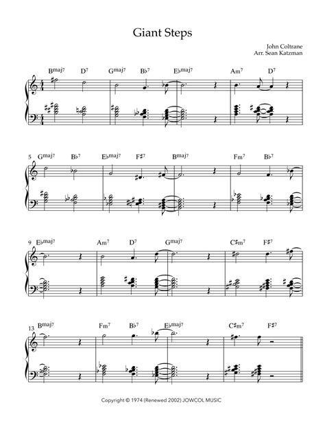 Giant Steps Arr Sean Katzman Sheet Music John Coltrane Piano Solo